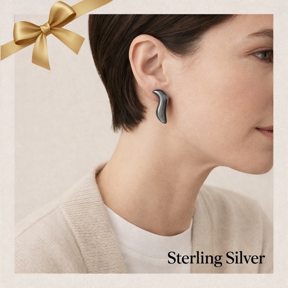 Sterling Silver Wave Pierced Earrings – Modernist Mexico 925 Pierced